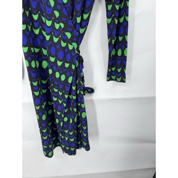 Boden Wrap Midi Dress Women 10 Blue Green Retro Geometric Y2K Mature Preppy - Picture 6 of 7
